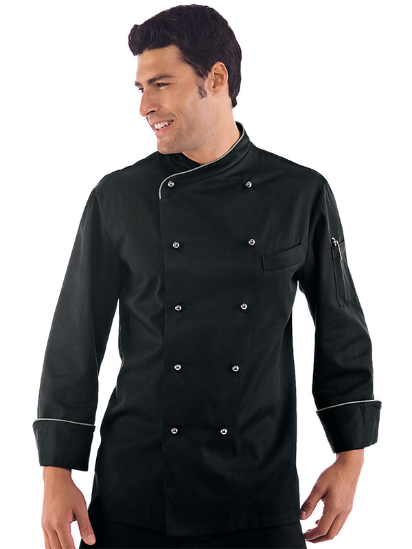 Tunica bucatar neagra, tercot, cu butoni, LIMA GIZA slim fit