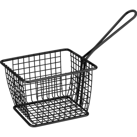 Cos servire patrat din metal negru cu maner 8 cm inaltime