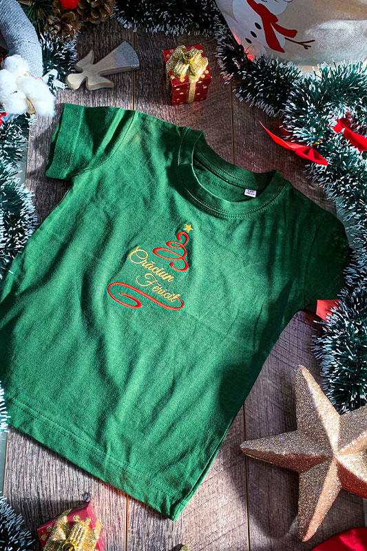 Tricou COPIL VERDE CU BRODARE CRACIUN