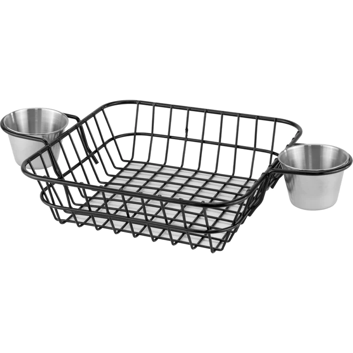 0193823 COS METAL CU DOUA SOSIERE Cos servire cartofi din metal cu doua sosiere 20X20 CM