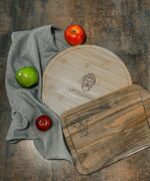 Platou rotund din bambus cu maner pentru servire 28 cm