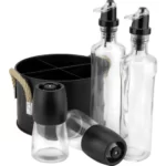 Set condimente 5 piese cu recipient inalt din tabla neagra HORECANO