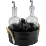 Set condimente 5 piese cu recipient din tabla neagra HORECANO