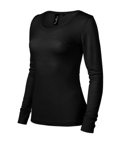 bluza de dama neagra cu maneca lunga din lana merinos cu finisaje de inalta calitate