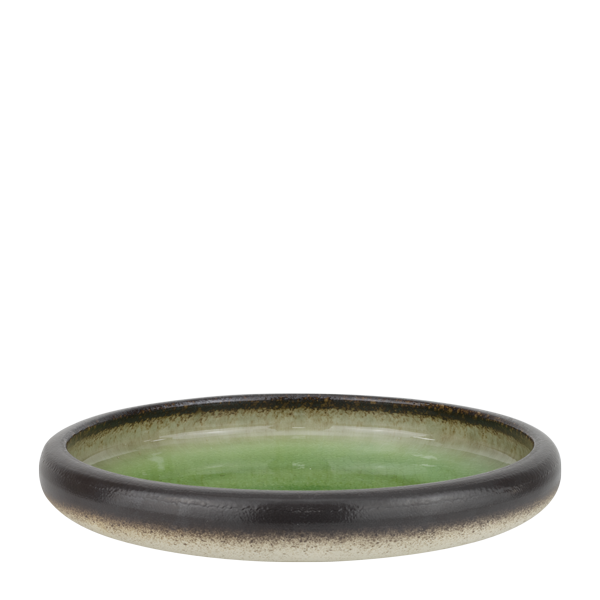 Farfurie întinsă verde 25 cm cu margini maro – Gama Gio Emerald HORECANO