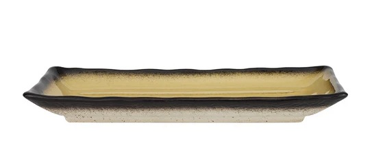 Platou dreptunghiular galben cu margini maro – 29 x 12,5 cm – Gama Gio Amber